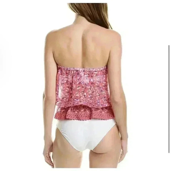 Ramy Brook Cover Up Top Crochet Metallic Strapless Gold Tassel Leopard Rope Tie - Picture 5 of 11